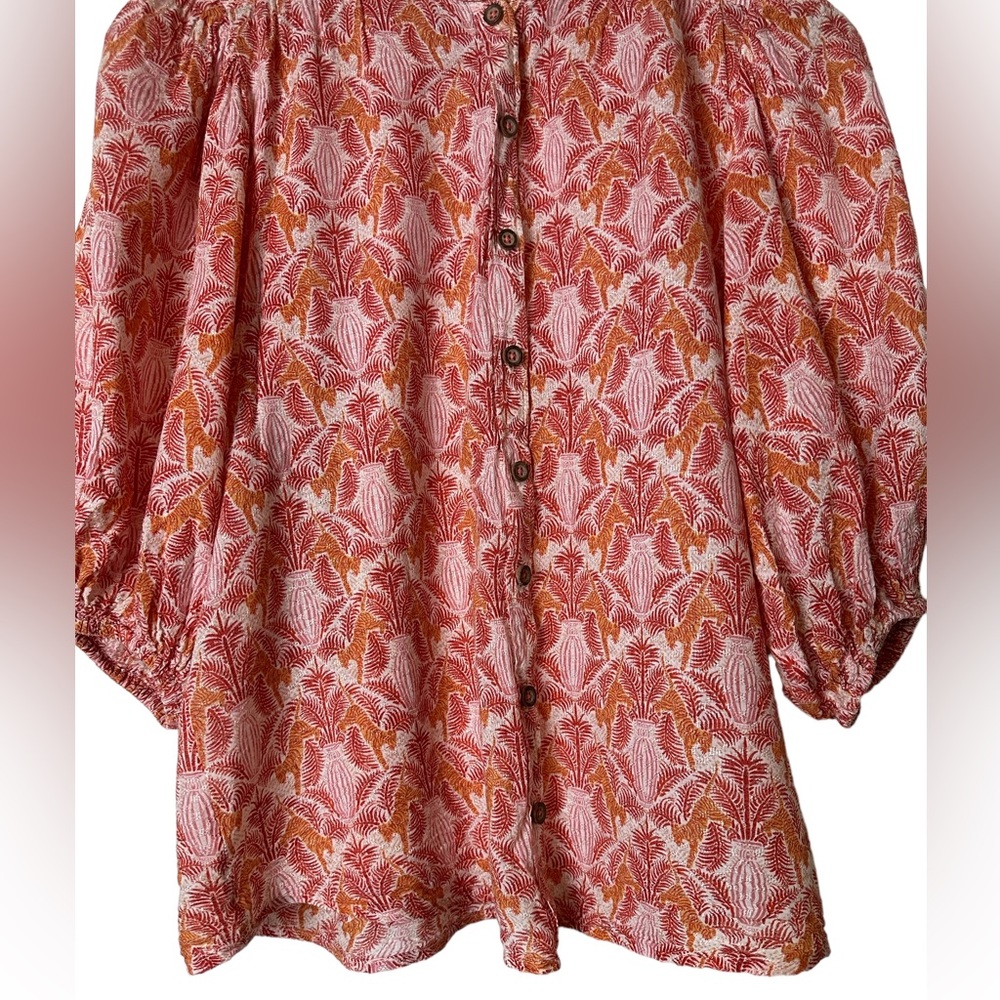 Maeve Anthropologie Kalapana Tiger Palms Blouse Puff Sleeve Size 4 - Picture 6 of 9